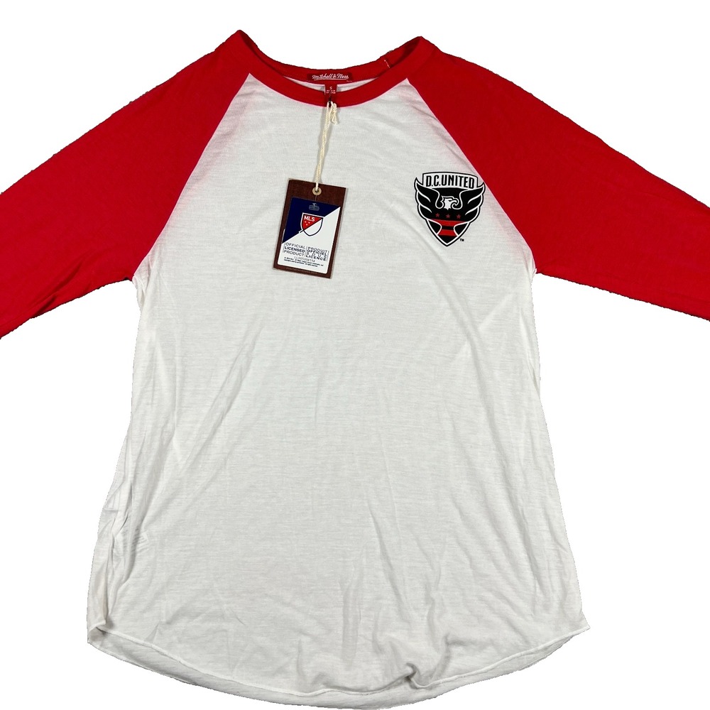 Mitchell & Ness DC United MLS Womens Raglan 3/4 Sleeve Baseball Tee White Red S